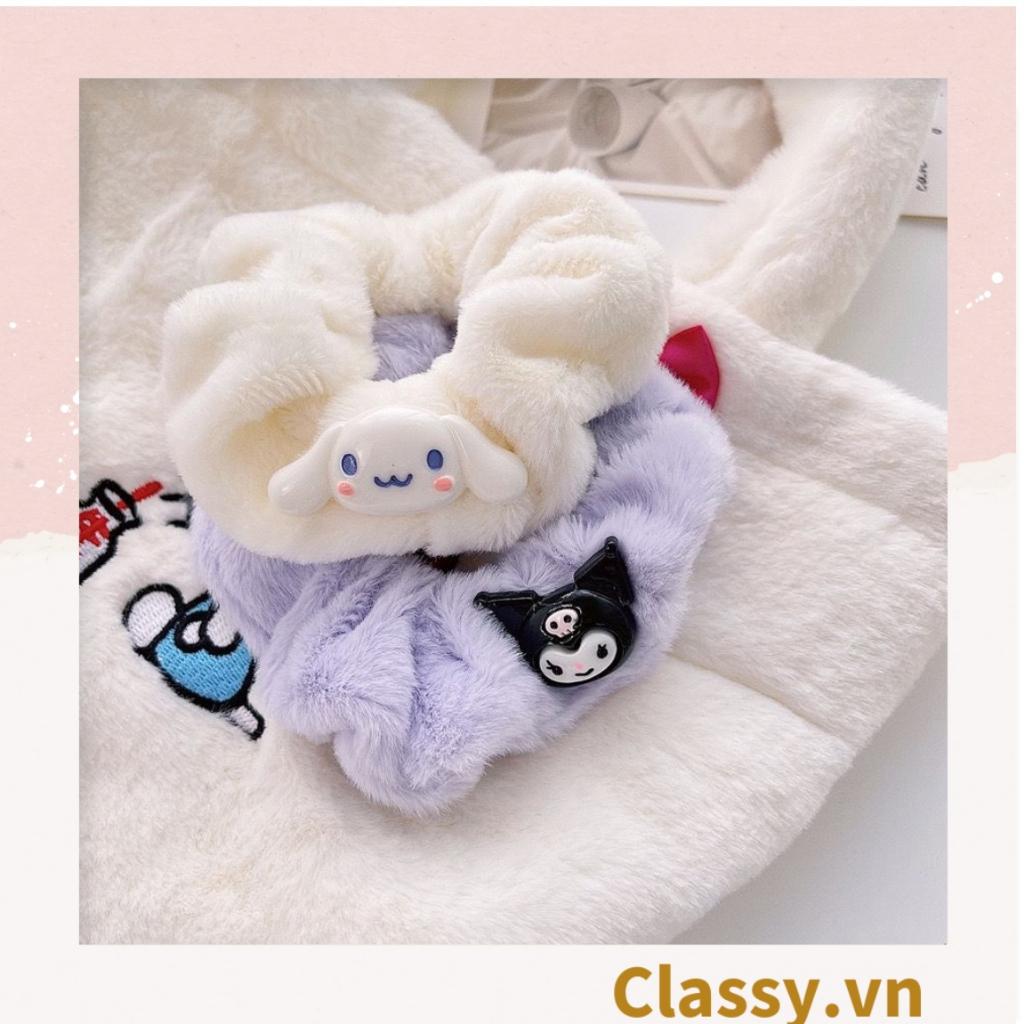 Dây cột tóc scrunchies bằng bằng lông, đính họa tiết hoạt hình cún, gấu giao ngẫu nhiên mix hàn quốc dành cho nữ PK1676