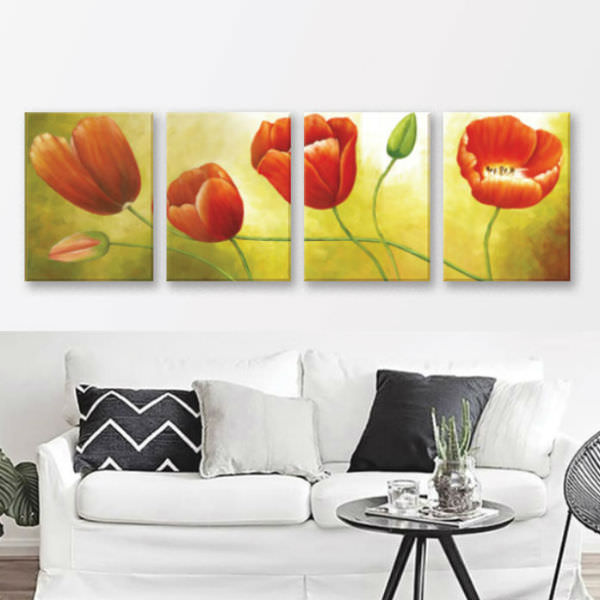 Bộ 4 Tranh Canvas Viền Composite "Hoa Mỹ Nhân Vừa Nở" W076