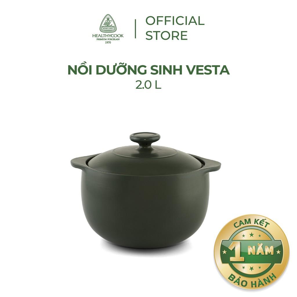 Nồi dưỡng sinh Vesta 2.0 L Minh Long + nắp - Healthy Cook- Xanh Rêu- Dùng cho bếp gas/ hồng ngoại