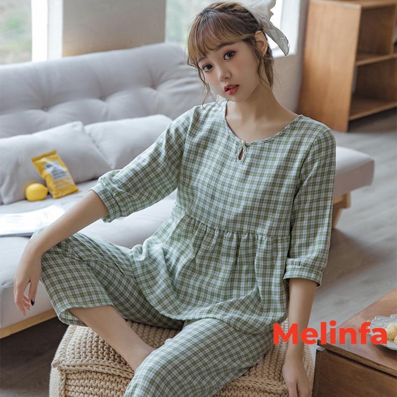 Bộ đồ ngủ quần dài nữ vải bông Cotton tự nhiên mềm mại thoáng mát, bộ Pyjamas mặc nhà nữ mã VABD0282