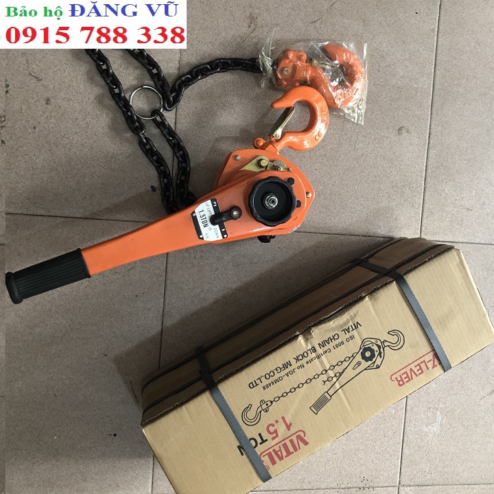 Pa lăng xích lắc tay 1,5 tấn xích dài 1,5 mét