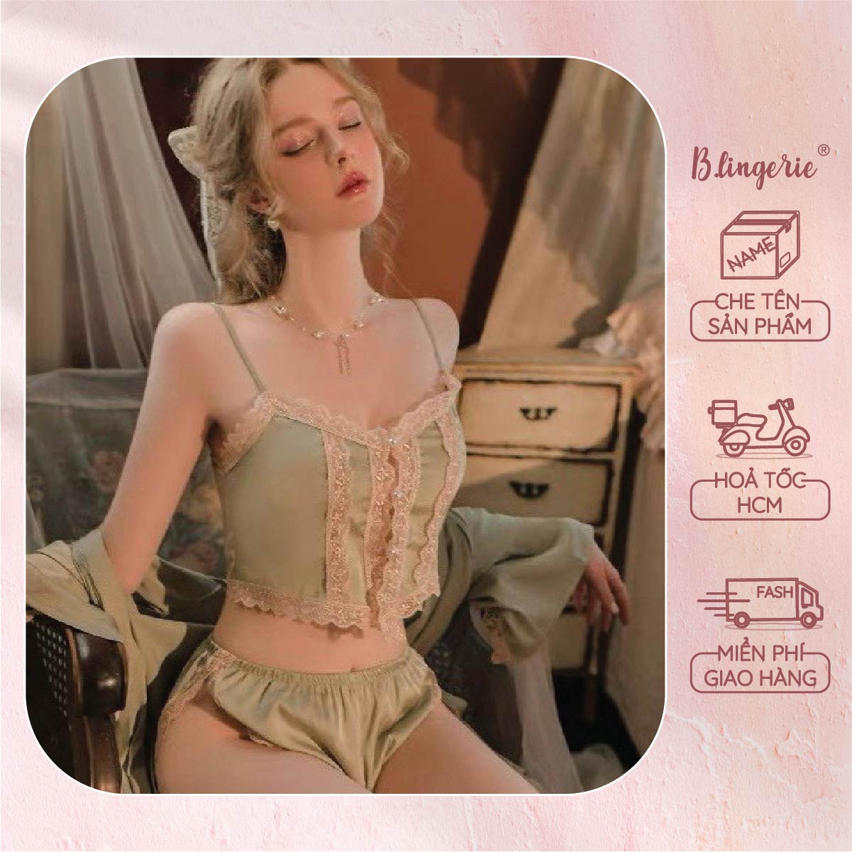 Bộ Đồ Ngủ Hai Dây Gợi Cảm (Không kèm áo choàng) - B.Lingerie