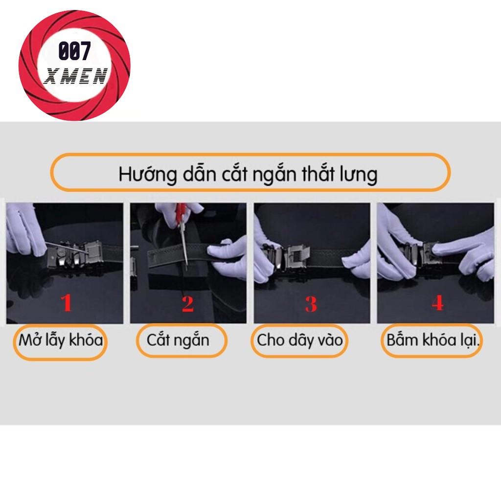 Thắt lưng nam da - mặt đính đá xoay 360, khóa tự động mạ kim t007