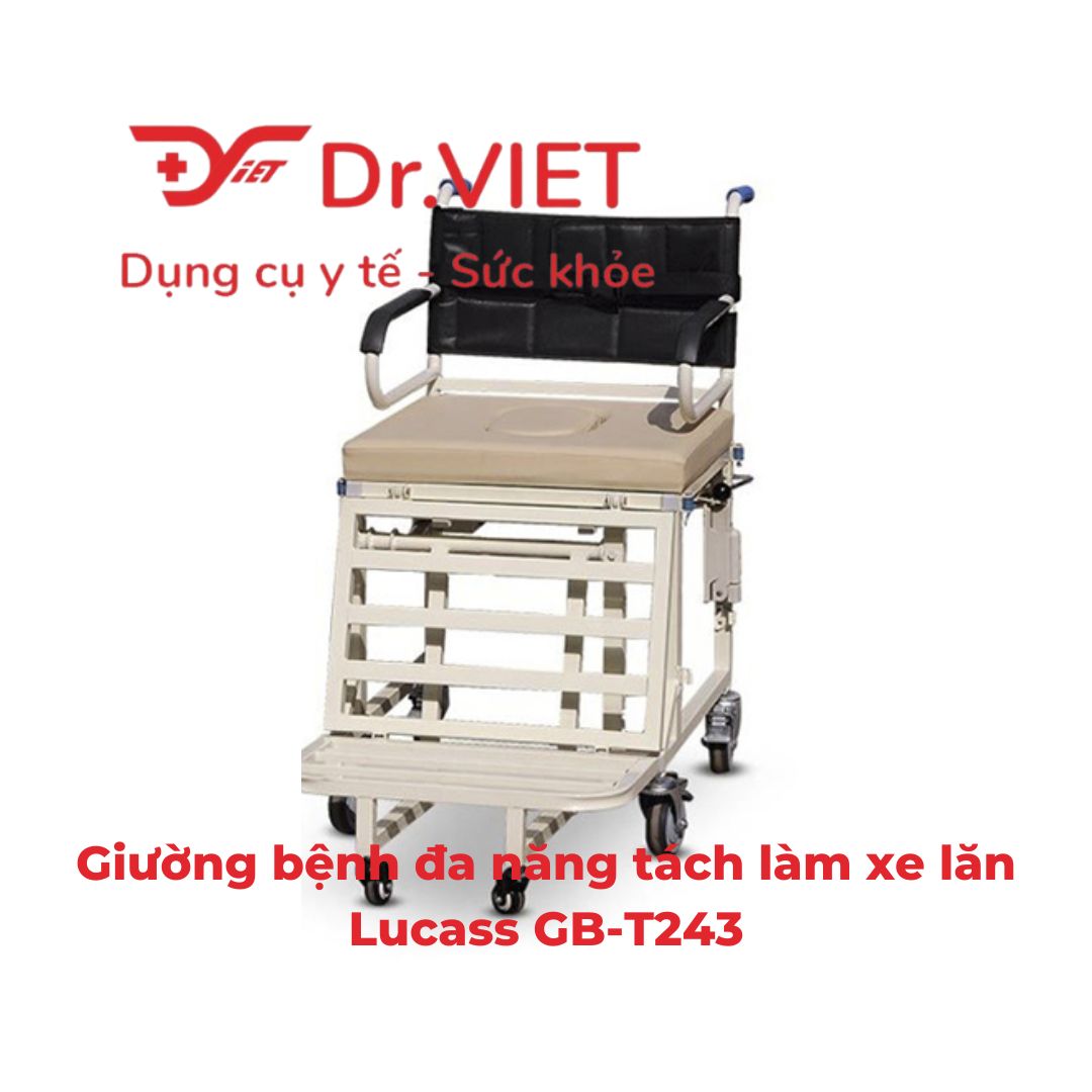 Giường bệnh đa năng tách làm xe lăn Lucass GB-T243 thiết bị y tế hỗ trợ cho người bệnh, có thể tách làm xe lăn để di chuyển tiện lợi, thiết kế chắc chắn, tải trọng đến 200kg,  hỗ trợ cho người bệnh và người chăm sóc rất nhiều trong cuộc sống hằng ngày.