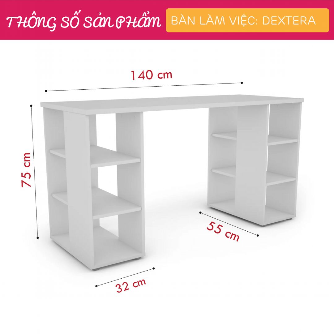 Bàn làm việc, bàn học gỗ hiện đại SMLIFE Dextera | Gỗ MDF dày 17mm chống ẩm | D140xR55xC75cm