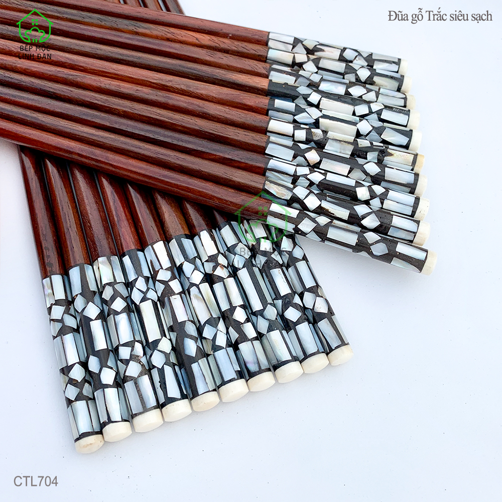 (5 Đôi) Đũa Trắc Tự Nhiên Siêu Sạch Cẩn Xà Cừ - Hoa Văn Sáng Đẹp [CTL704-5]