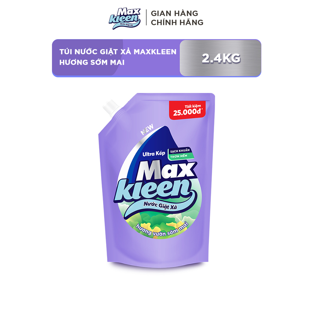 Túi Nước Giặt Xả MaxKleen Hương Vườn Sớm Mai Sạch Khuẩn Thơm Mềm Tiện Lợi & Tiết Kiệm 2.4KG