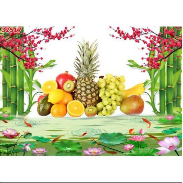 Tranh dán bàn thờ mâm hoa quả