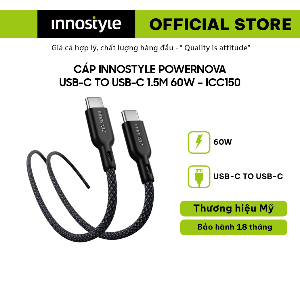 Cáp Sạc Nhanh Innostyle PowerNova USB-C to USB-C 1.5M 60W - Hàng chính hãng