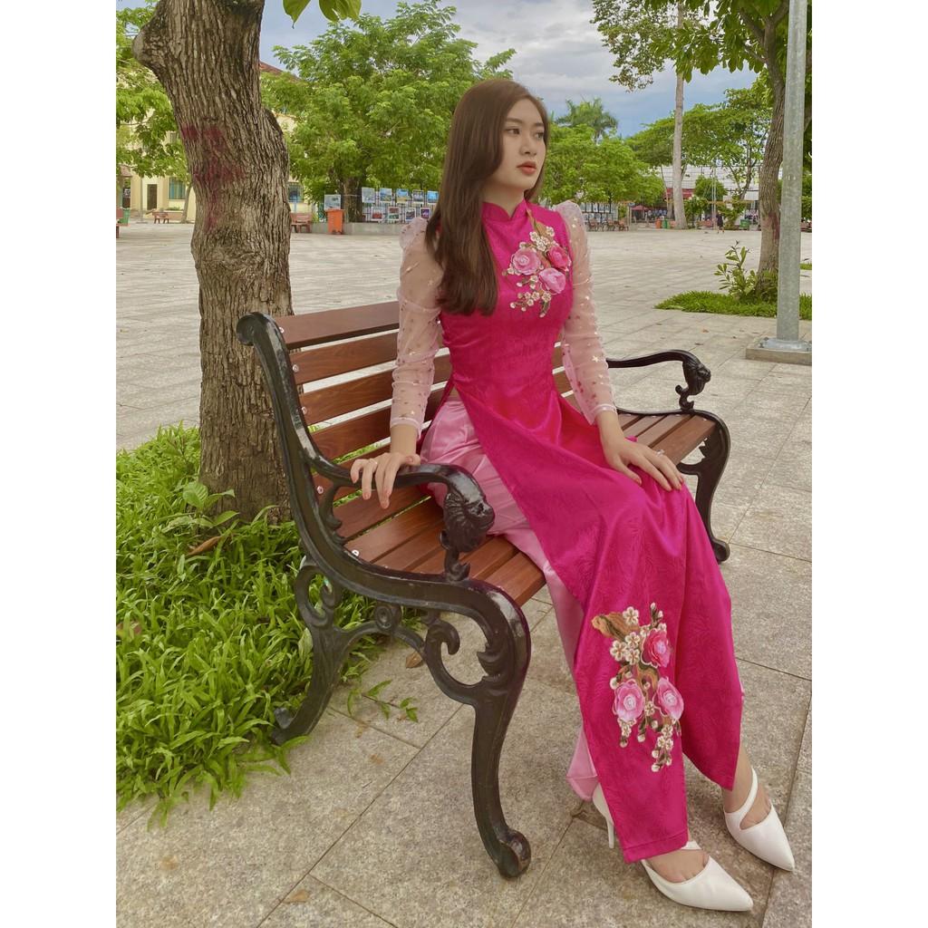 GIÁ XƯỞNG - Áo dài truyền thống gấm phối tay lưới ngôi sao