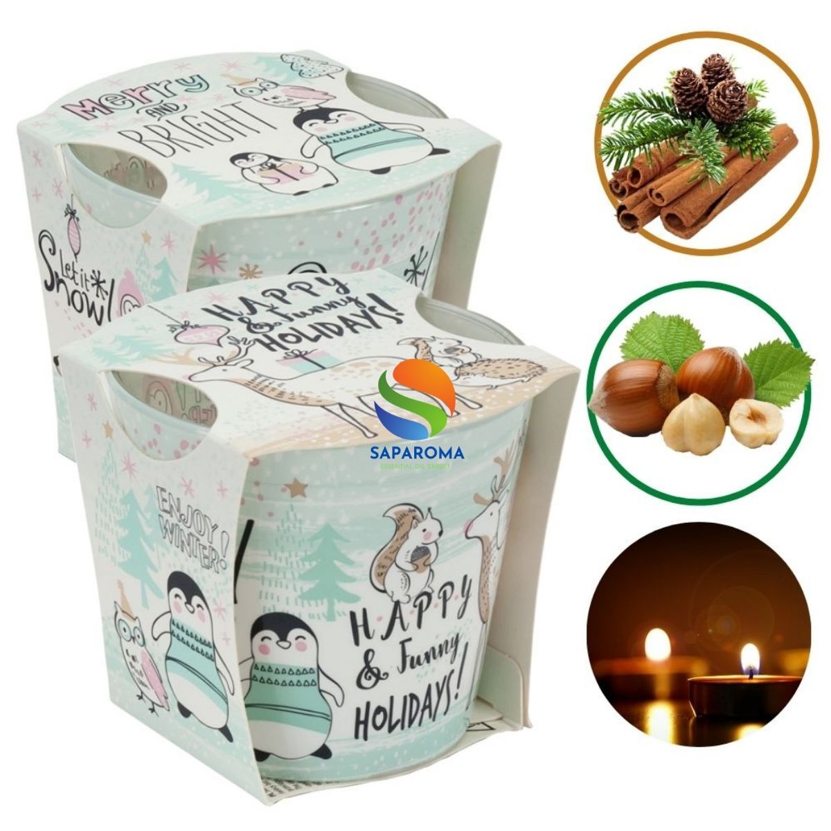 Combo 2 ly nến thơm tinh dầu Bartek Merry and Bright 115g - tuyết, thông, quế, nến trang trí, thơm phòng, thư giãn, hỗ trợ khử mùi