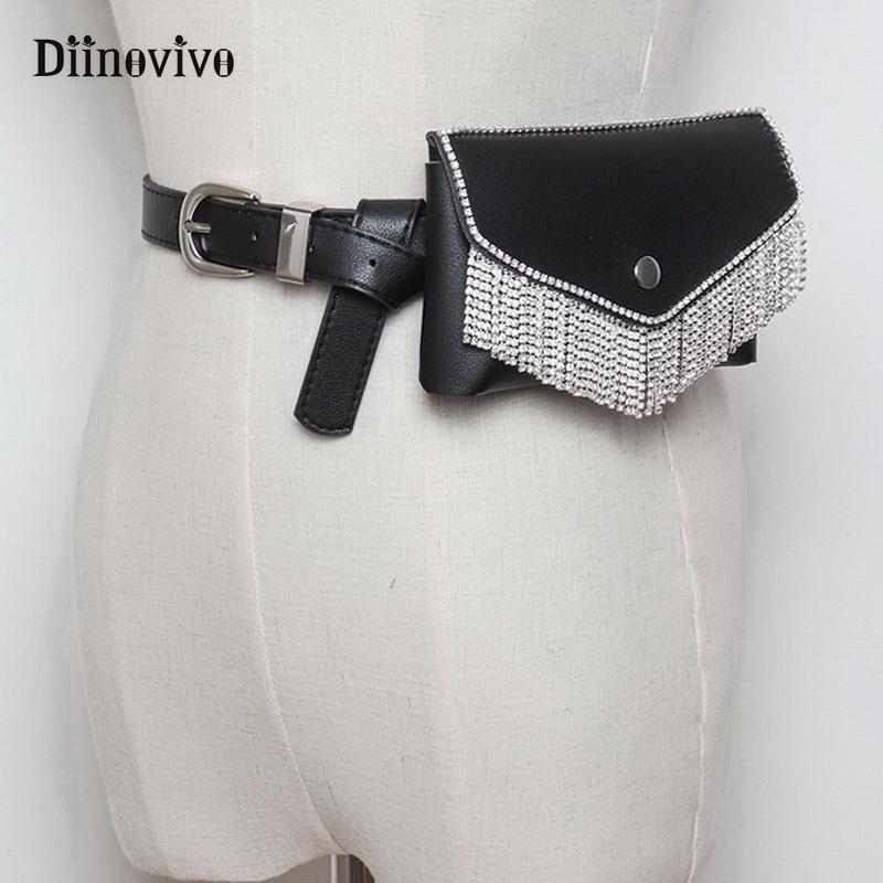 Diinovivo Sang Trọng Thiết Kế Hông Nữ Tua Rua Đá Nữ Eo Túi Đựng Tiền Điện Thoại Túi Thời Trang Đầm Nữ Túi Ví WHDV0698