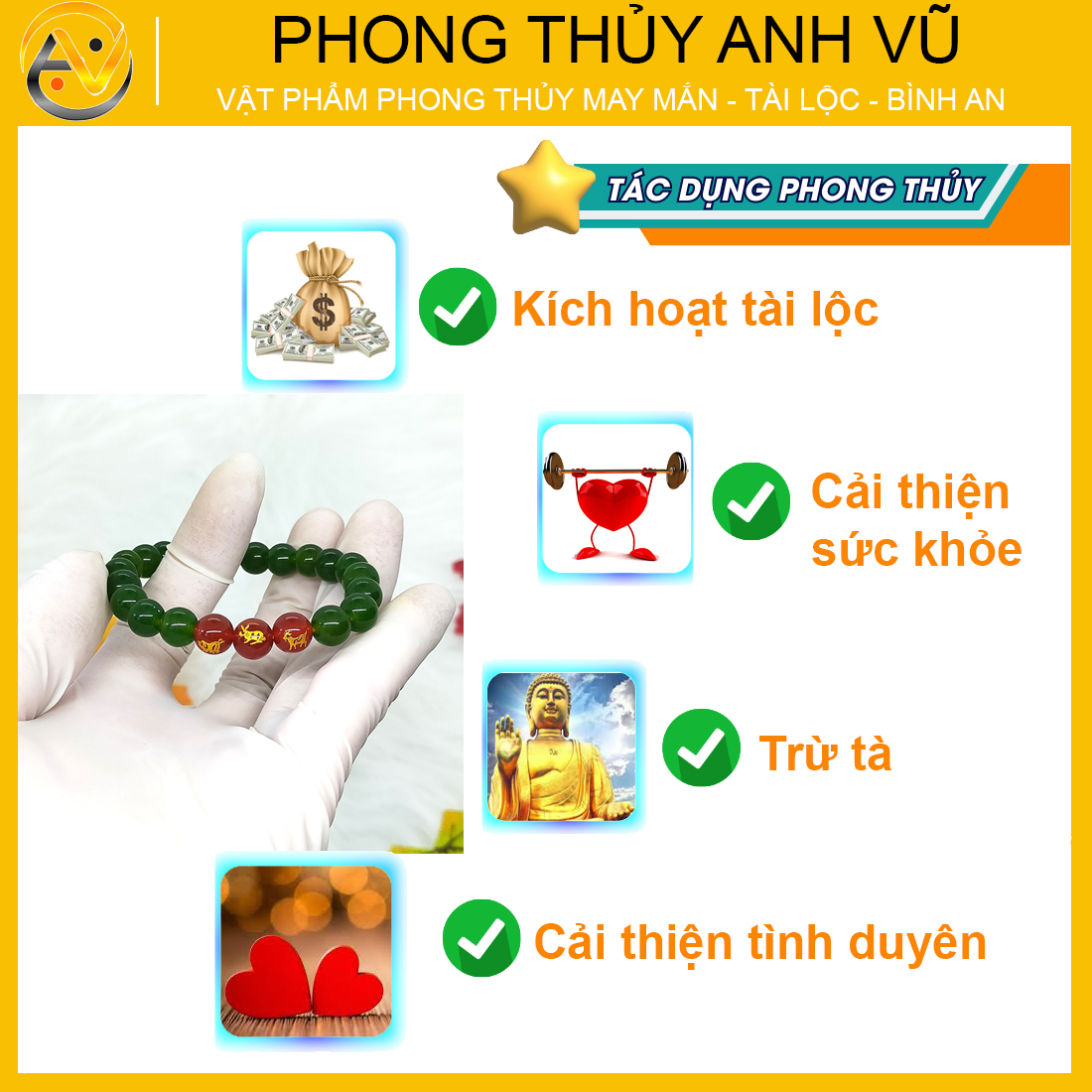 Vòng mã não xanh tam hợp hợi mão mùi đã khai quang - size 8 10ly cho nữ - may mắn tài lộc - Vòng Tam Hợp Anh Vũ