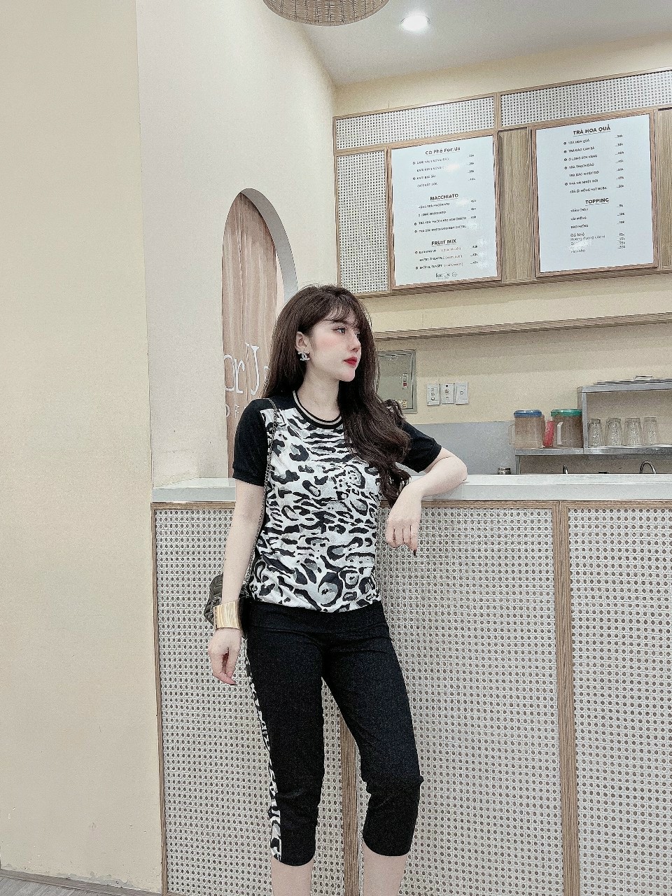 Đồ bộ lửng thun cotton họa tiết da beo