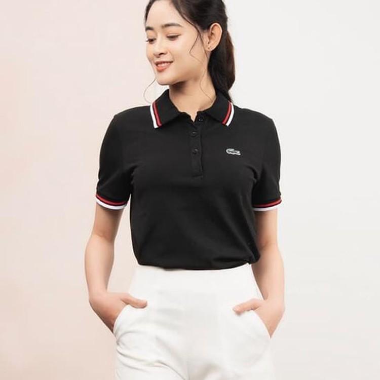 Áo thun polo nữ ngắn tay cổ bẻ phối bo vải thoáng mát hút ấm tốt