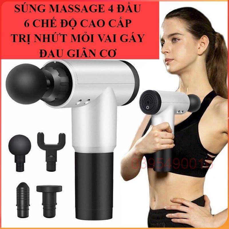 Máy massage cầm tay, mát-xa bấm huyệt Cao Cấp 4 đầu 6 chế độ trị nhức mỏi vai gáy, đau giãn cơ