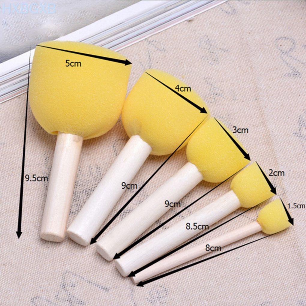 HXBG 5pcs Assorted Round Paint Foam Sponge Brush Set Painting Tools Stippler for Kids Painting Crafts and DIY