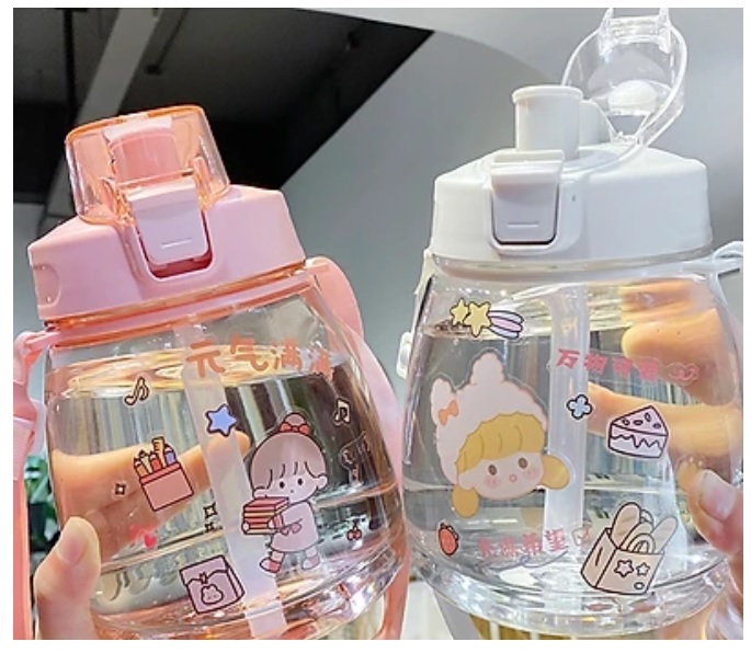 Bình nước 1.1 lít kèm ống hút và sticker