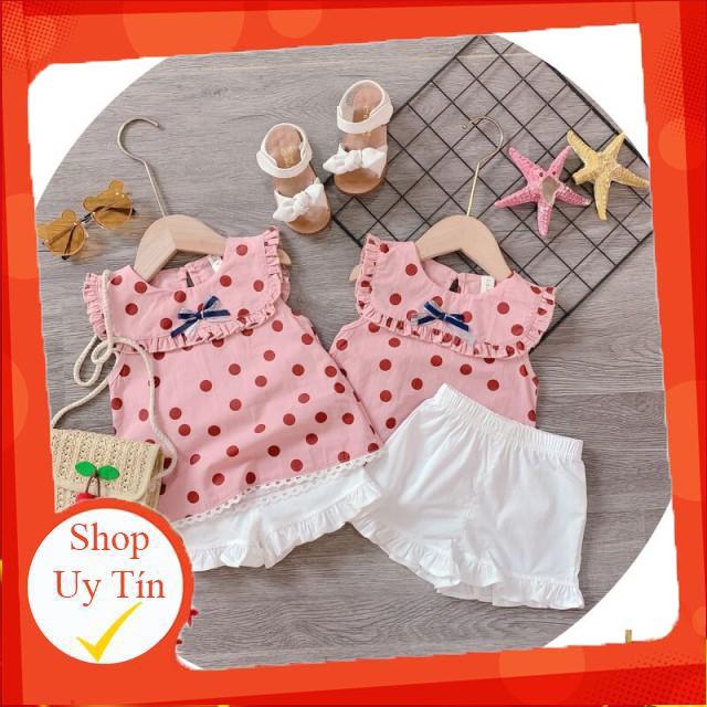BÁN SỈ - BỘ CHẤM BI HỒNG SÁT NÁCH + QUẦN BÈO TRẮNG BÉ GÁI