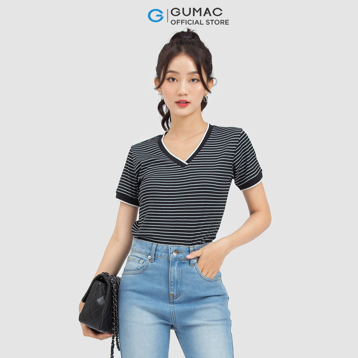 Áo thun nữ GUMAC ATC06020 gân phối bo