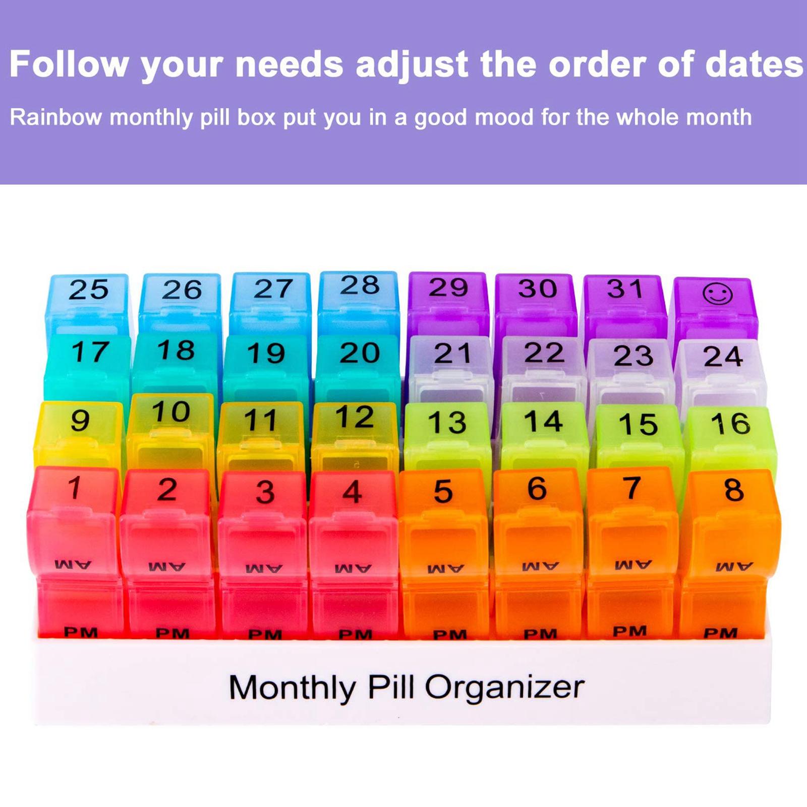 2xRainbow Monthly Pill Organizer 32 Compartments Dispenser Box Container