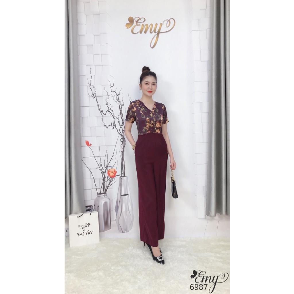 Đầm EMY EM6987 Jum Phối Cổ V Ống Suông