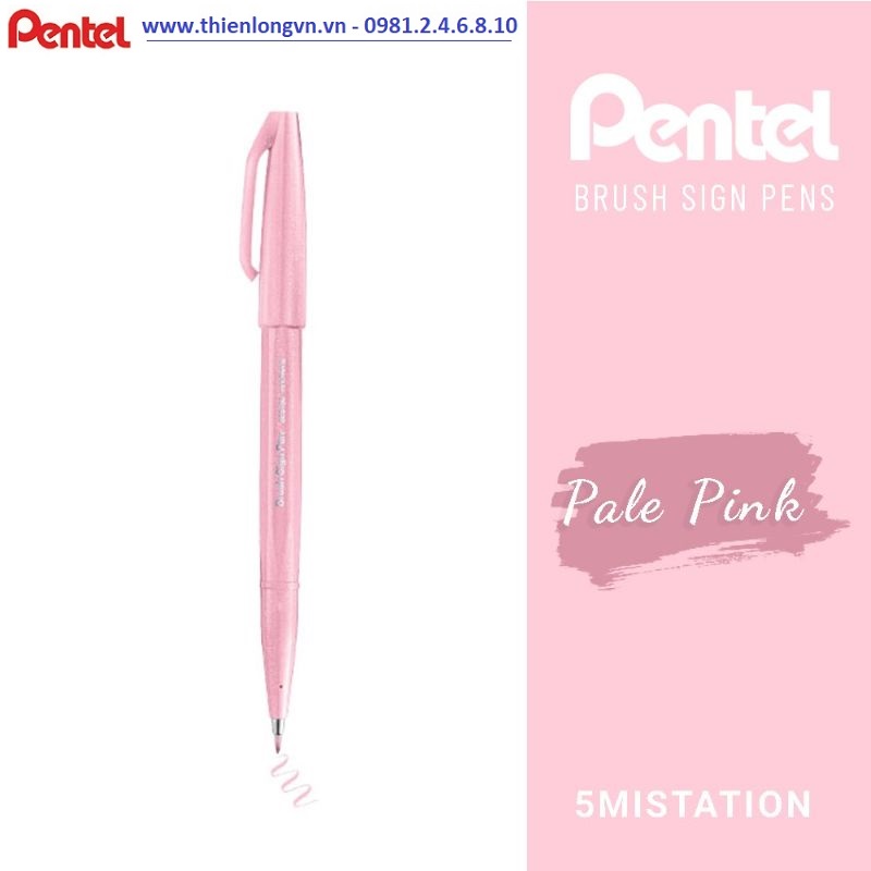 Bút lông viết thư pháp hiện đại Pentel SES15C-P3X hồng nhạt; Calligraphy Fude Touch Sign - Pale pink