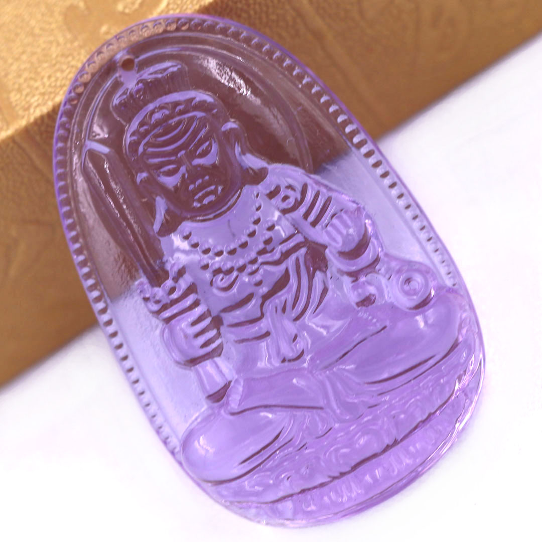 Mặt Phật Bất động minh vương 5 cm  pha lê tím kèm móc và dây chuyền inox, Mặt Phật bản mện