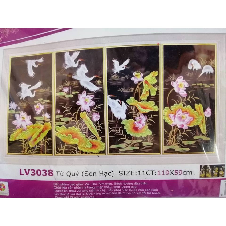 TRANH THÊU CHỮ THẬP 3D TỨ QUÝ 119x59cm