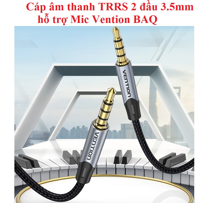 Cáp âm thanh TRRS 2 đầu 3.5mm hỗ trợ Mic live stream Vention BAQ (1m) - Hàng Chính hãng