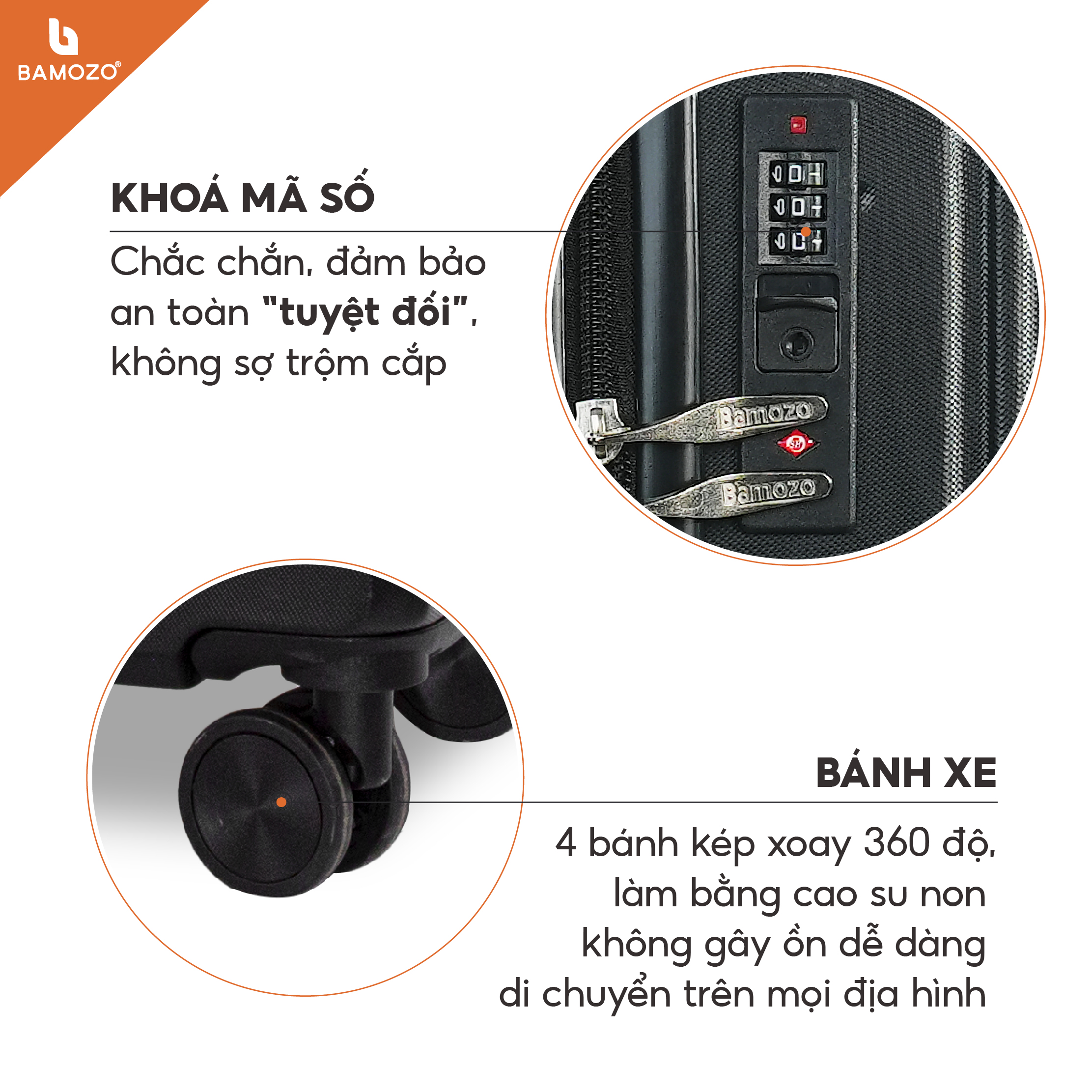 Vali du lịch thời trang Bamozo 8812 size 20/24 , vali nhựa kéo được bảo hành 5 năm.