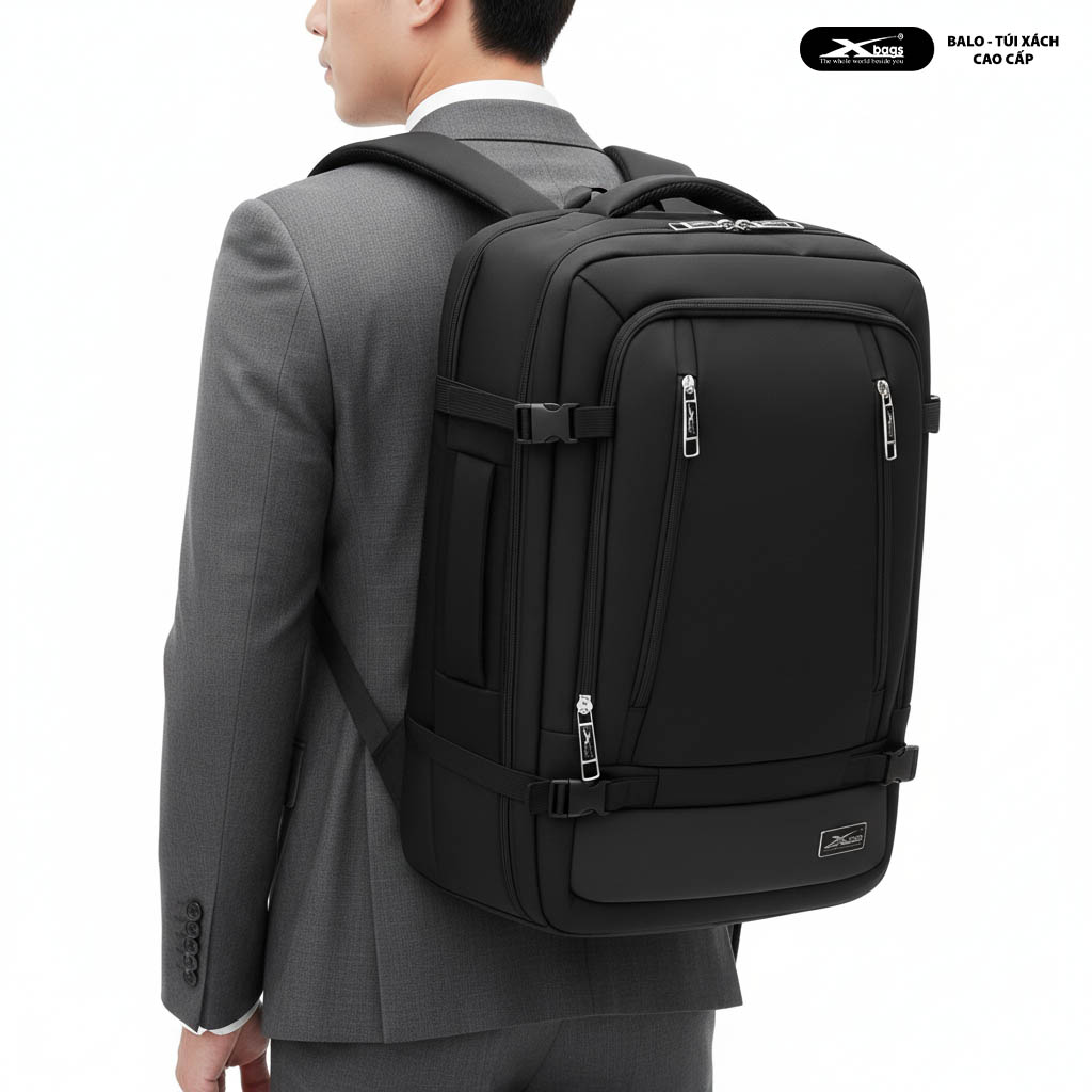 Balo Du Lịch Cao Cấp Xbags Leader Pro XB2010 Màu Đen Dung Tích Lớn, Ngăn Chính Mở Gập 180 Độ, Đựng Được Laptop 17 Inch, Sang Trọng Cá Tính!