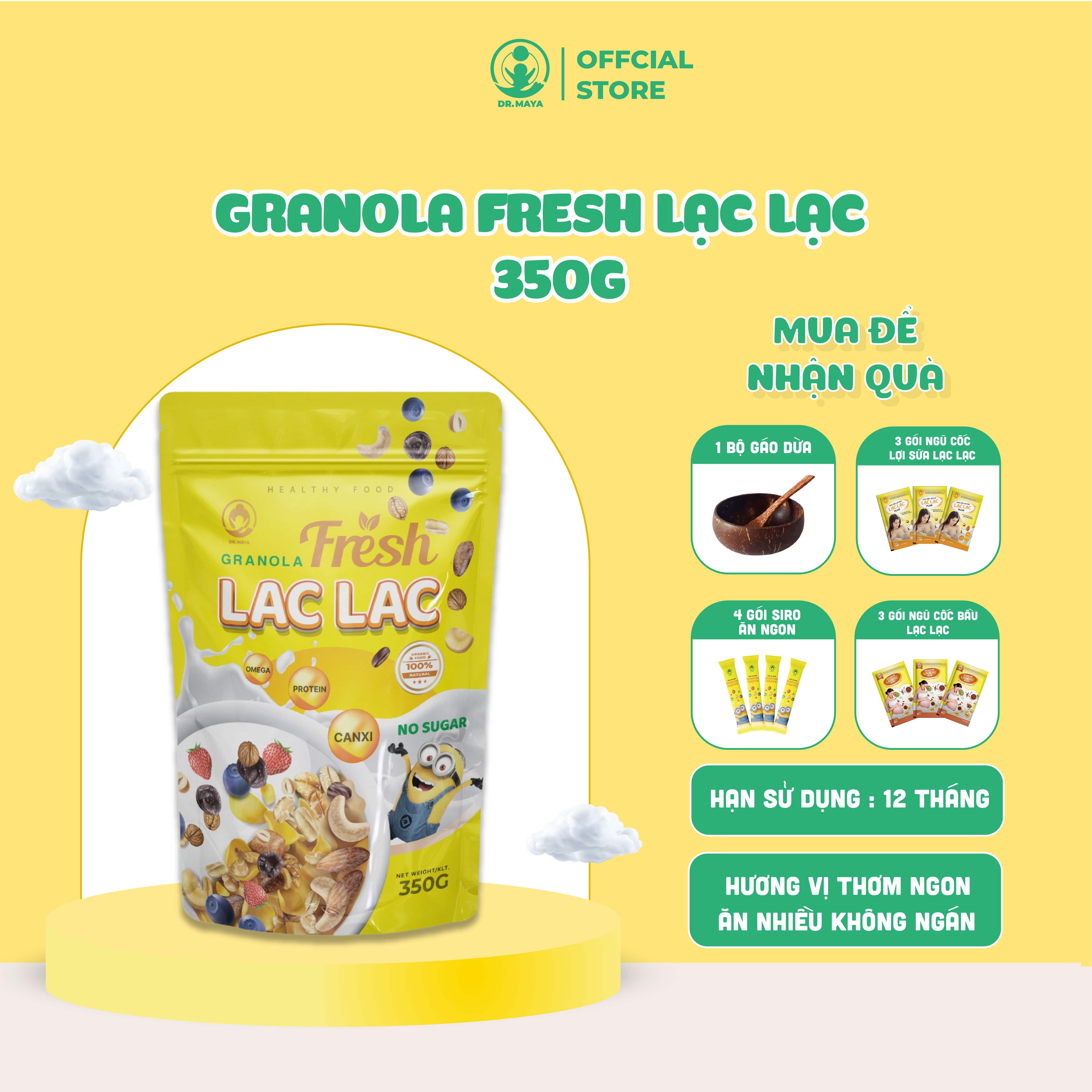 Ngũ cốc ăn kiêng Granola Fresh Lạc Lạc Siêu Hạt 650g mix sữa chua sấy khô ,hạt dinh dưỡng không đường,Hỗ Trợ Giảm Cân