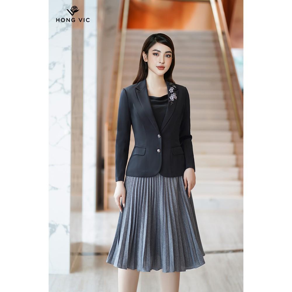 Vest kiểu nữ thiết kế Hongvic đen hoa ghi AV36