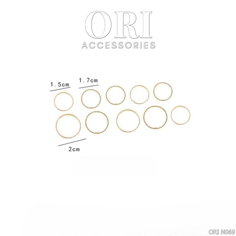 Set 10 nhẫn nữ tròn họa tiết tinh tế sang trọng ORI ACCESSORIES N069