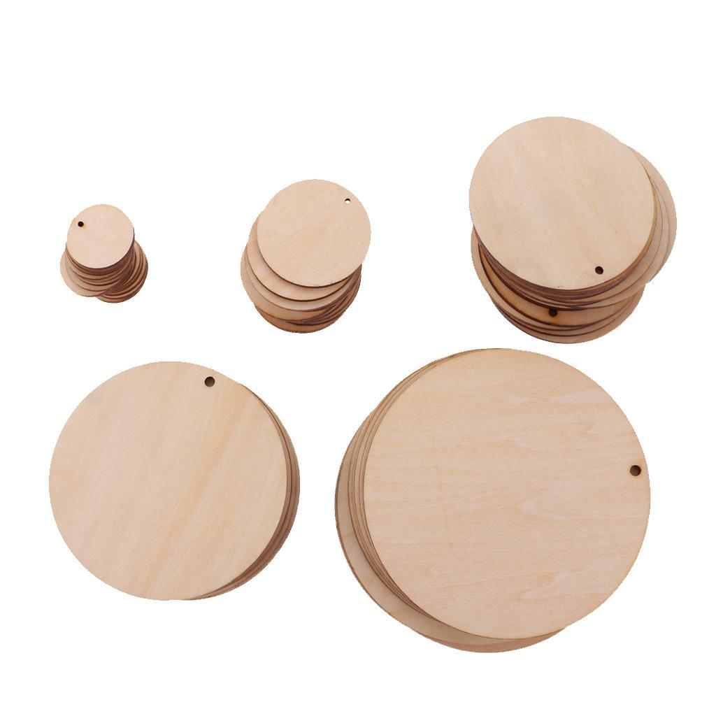 75x Blank Wooden Shapes Plaque with Hole for Kids Painting Crafts 50mm/80mm