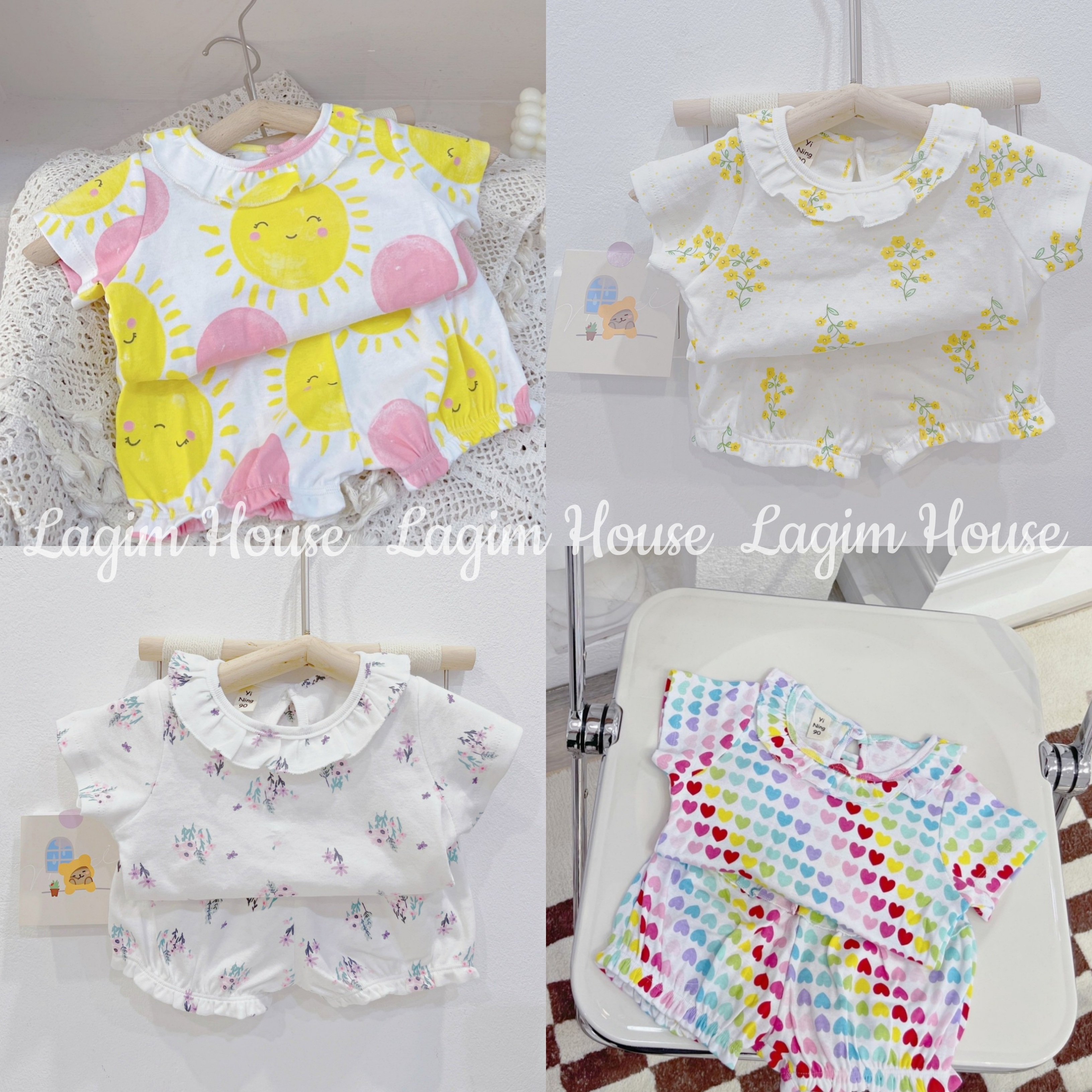 Đồ bộ bé gái mặc nhà chất thun cotton mềm mại, set bộ bé gái họa tiết hoa nhí tím - Lagim House