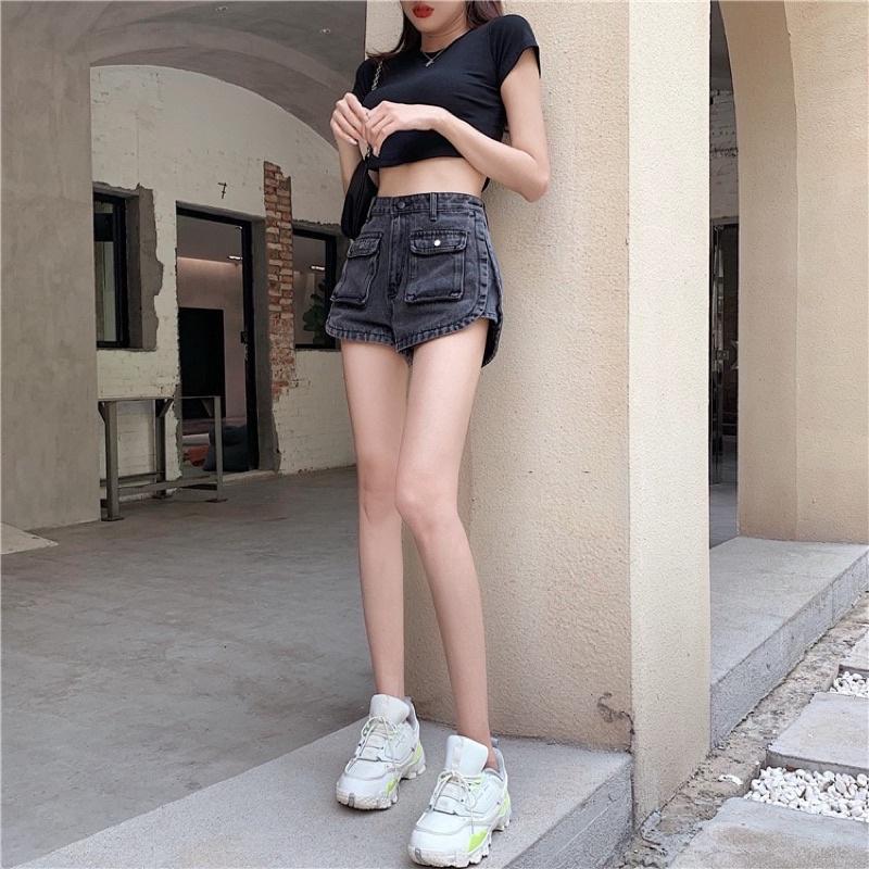 Quần Short Jean Đen Có Túi Phong Cách Trẻ Trung Năng Động Thời Trang Cho Nữ
