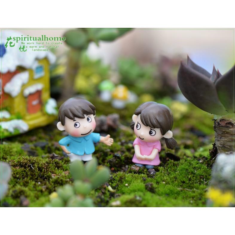 Mô hình đôi bé trai bé gái phong cách đơn giản nhẹ nhàng trang trí tiểu cảnh, bonsai, DIY