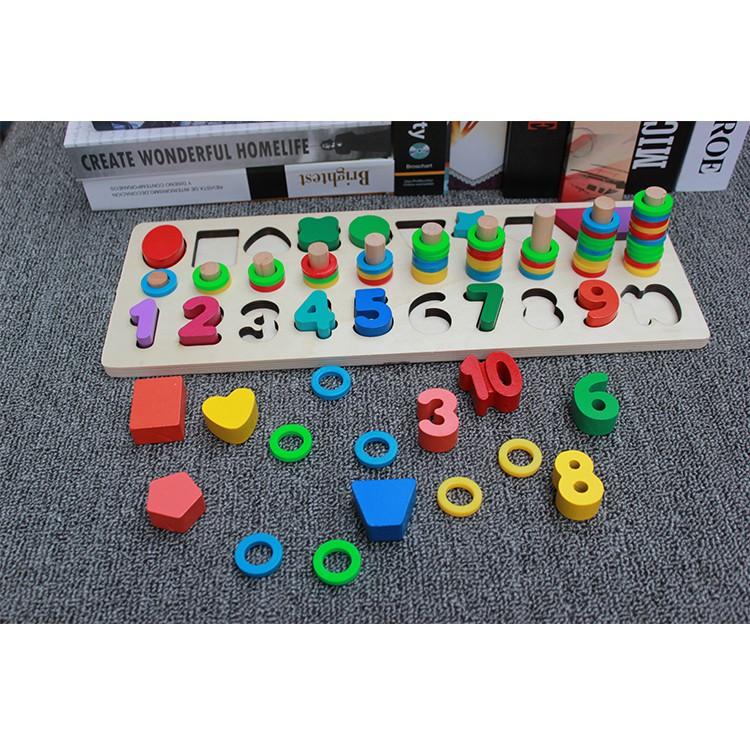 Giáo Cụ Montessori Cột Tính Hình Và Số 2 In 1 Cho Bé