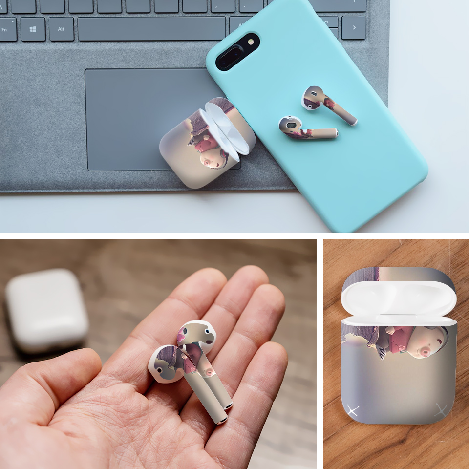 Miếng dán skin chống bẩn cho tai nghe AirPods in hình Heo con dễ thương - HEO2k19 - 001 (bản không dây 1 và 2)