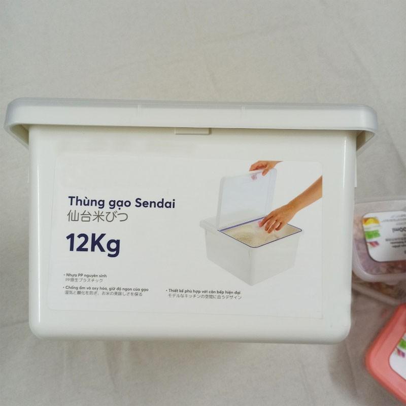 Thùng Đựng Gạo Cao Cấp Chuẩn Nhật Bản Sendai 12kg - THGN12 Chống Ẩm Mốc, Bảo Vệ Gạo