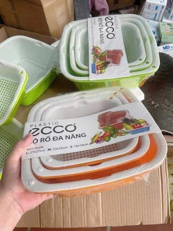 Bộ Rổ Nhựa Kèm Thau ECCO 6 Món Cao Cấp – Bộ 3 Rổ 3 Thau Đa Năng Tiện Dụng, Chất Liệu An Toàn, Phù Hợp Nhà Bếp Hiện Đại - HÀNG CHÍNH HÃNG MINIIN