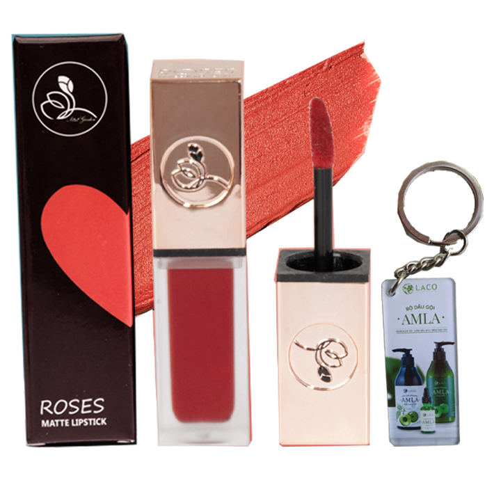 COMBO 2 SON KEM LÌ ROSES MATTE MiniGarden CAM TRÀ SỮA + ĐỎ GẠCH NÂU [TẶNG MÓC KHOÁ]