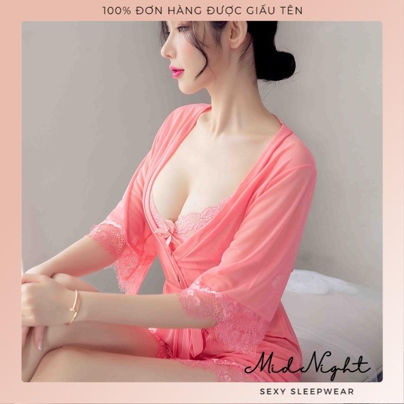 Bộ Đồ Ngủ Ren Sexy - Váy Ngủ Gợi Cảm Mid Night Sexy - Đồ Lót Gợi Cảm Nữ Size Lớn Xuyên Thấu Cám Dỗ - Màu Hồng Cánh Sen