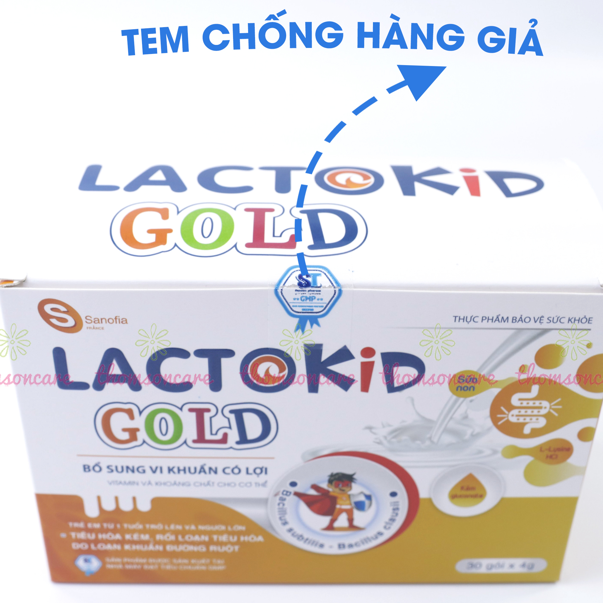 Men tiêu hóa Lactokid Gold Hộp 30 gói- Sanofia France- giúp bé ăn ngon miệng ,bổ sung lợi khuẩn, kẽm và vitamin- Thomsoncare