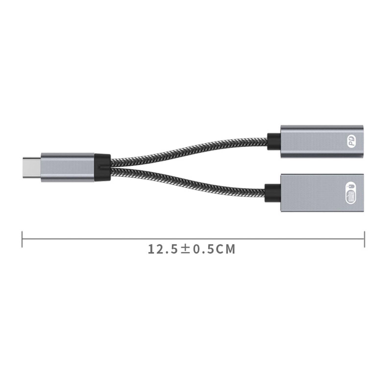 USB C OTG Adapter with Fast Charging Braided Cord PD 60W for Laptop