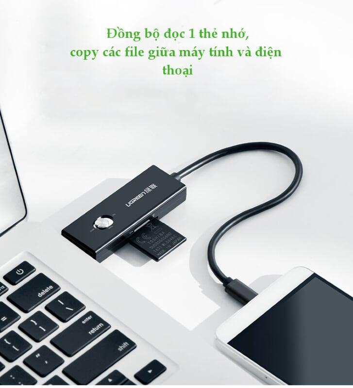 Ugreen UG30518US190TK 30CM màu Đen Cáp chuyển MICRO USB sang USB 2.0 đọc thẻ SD + TF hỗ trợ OTG - HÀNG CHÍNH HÃNG