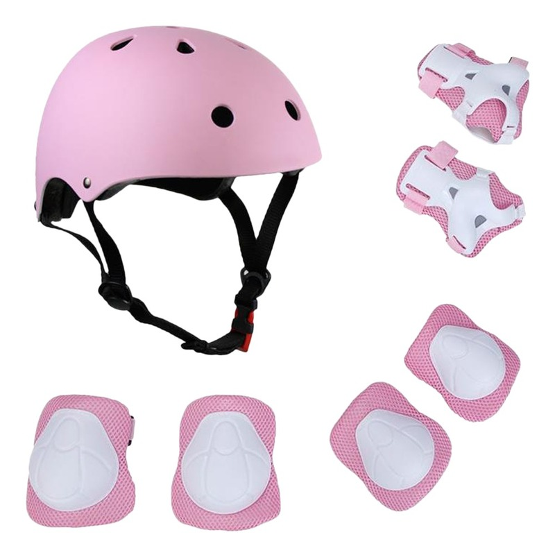 Đặt thiết bị trượt băng con lăn của trẻ em cân bằng ván trượt xe đạp Bike Pads Pad đầu gối Cưỡi bảo vệ cổ tay mũ bảo hiểm Color: Pink Size: S
