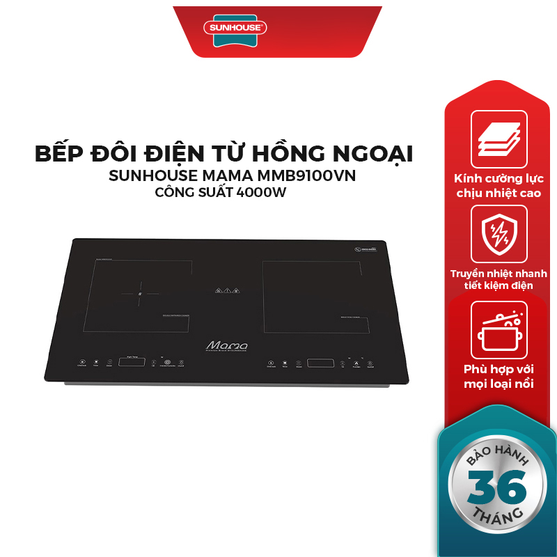 Bếp Âm Đôi Từ - Hồng Ngoaị Sunhouse Mama MMB9100VN (73 cm) (4000W) - Hàng Chính Hãng